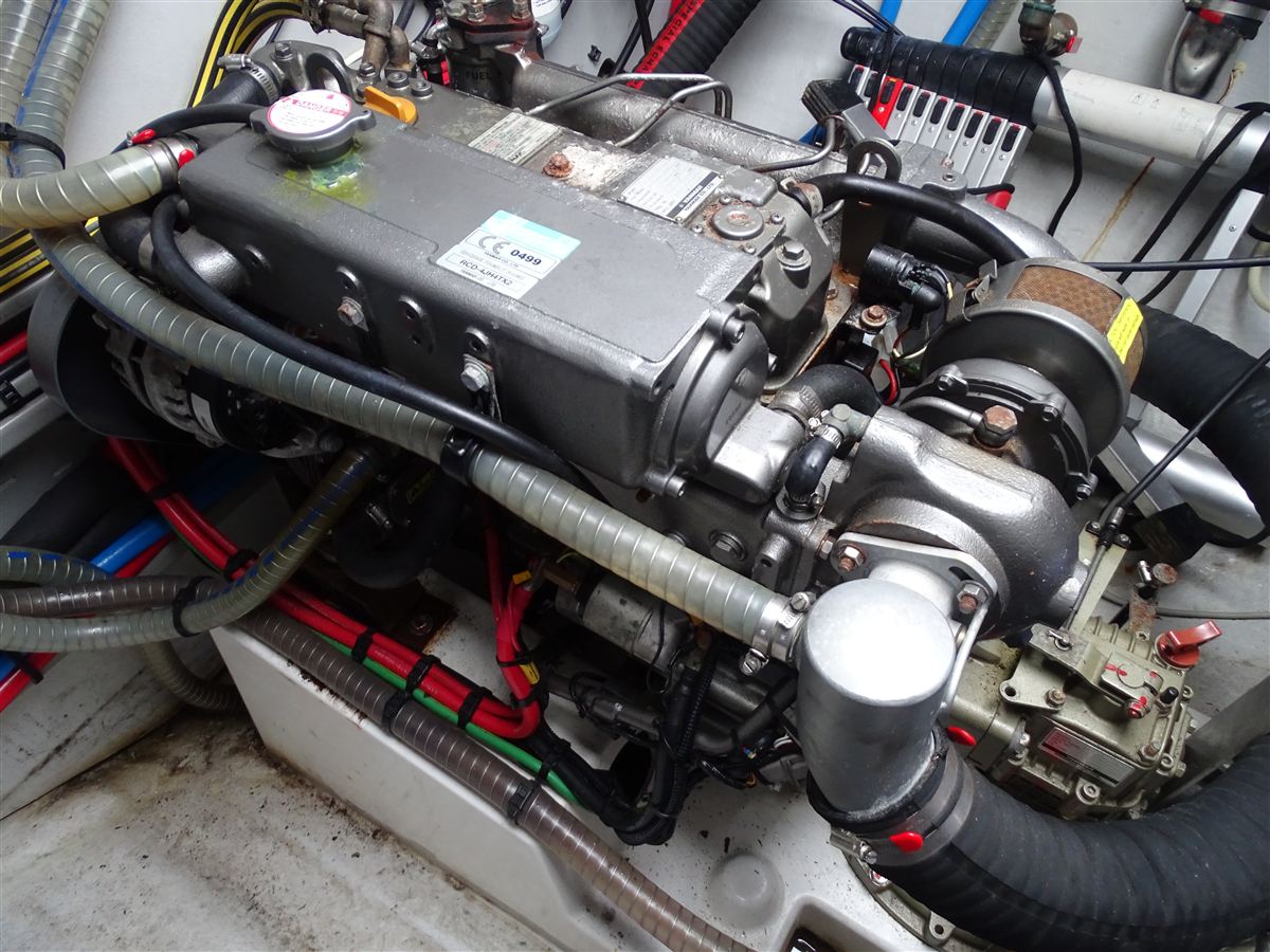 A diesel engine in a yacht engine room